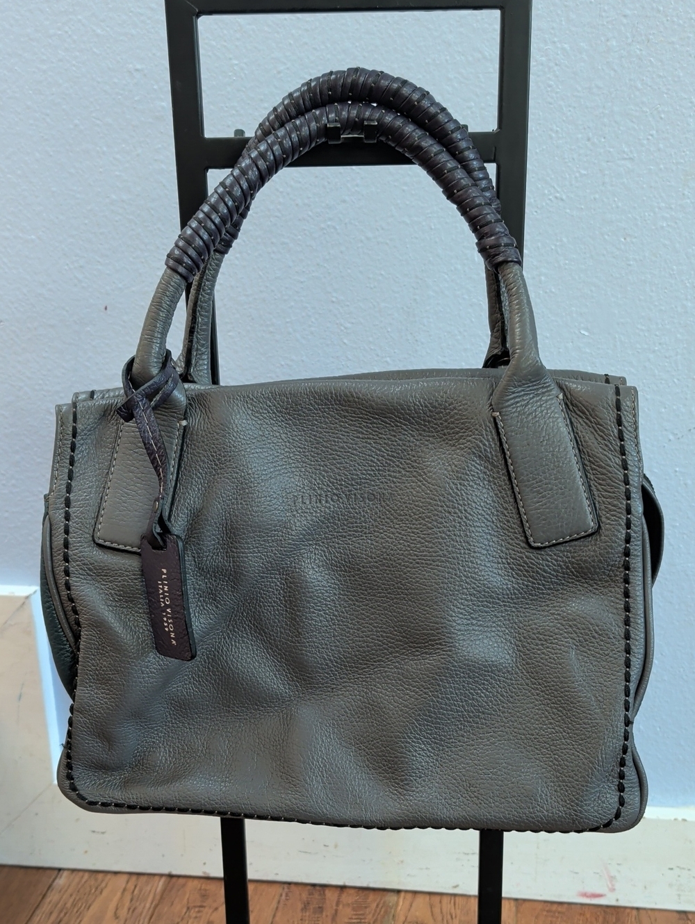 Plinio Visiona Handheld Leather Satchel - Gray Multicolored